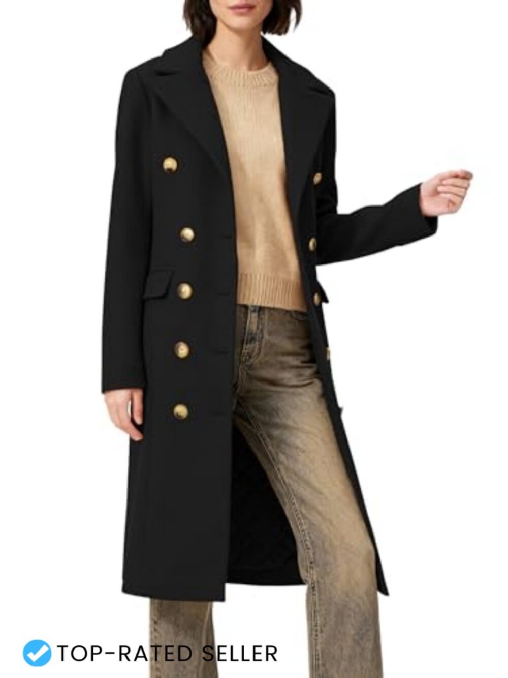 Women's Classic Notch Lapel Peacoat Long Double-Breasted Fall Overcoat
